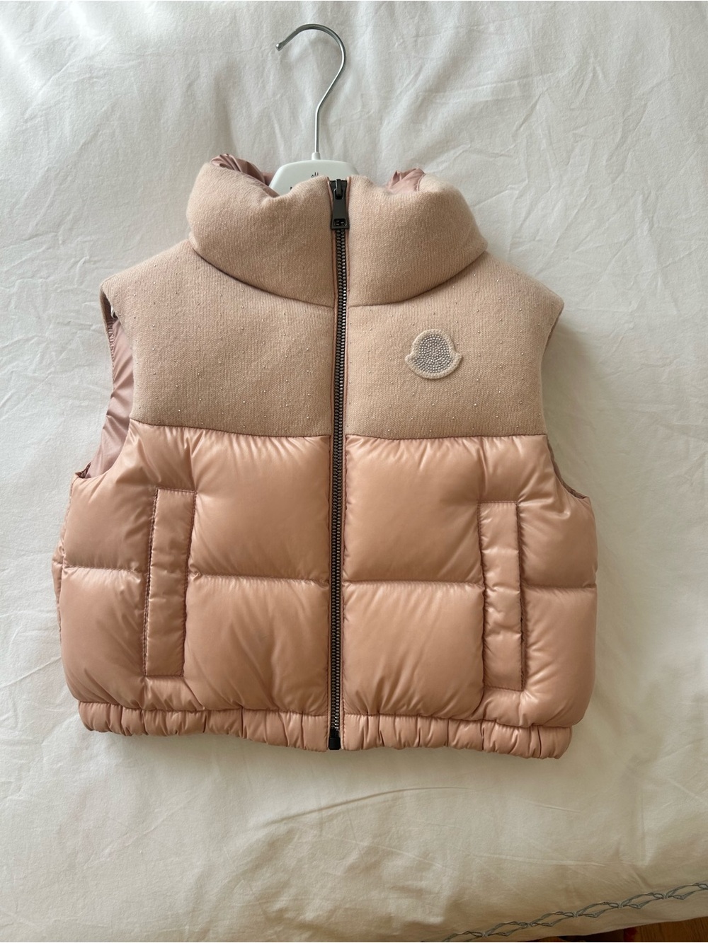 Moncler Suzan Gilet Kids Puffer Vest in Blush Pink - Designer Logo/Size 4A